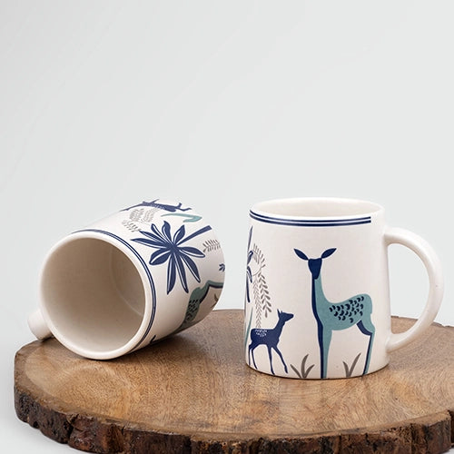 Blue Deer Ceramic Coffee Mug (Set of 2)