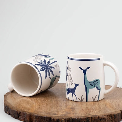 Blue Deer Ceramic Coffee Mug (Set of 2)