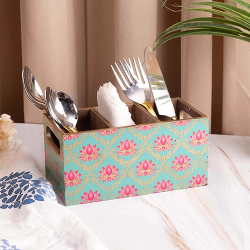 Lotus Printed Cutlery Organizer