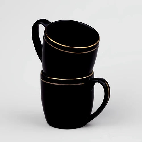 Black and Gold Line Ceramic Tea Cups Set of 2
