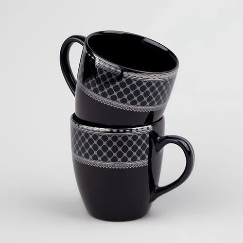 Elegant Glossy Black Gold Print Cup Set of 2