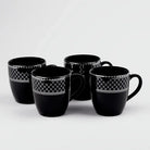 Elegant Glossy Black Gold Print Cup Set of 4