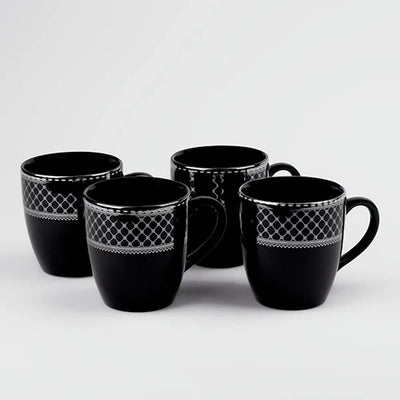 Elegant Glossy Black Gold Print Cup Set of 4