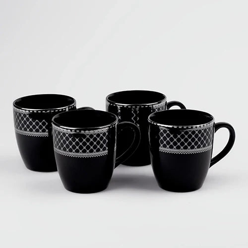 Elegant Glossy Black Gold Print Cup Set of 4