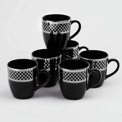 Elegant Glossy Black Gold Print Cup Set of 6