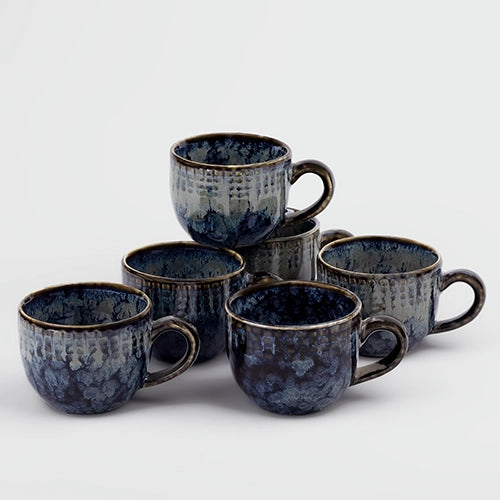 Blue Glossy Tea Cup (Set of 6)