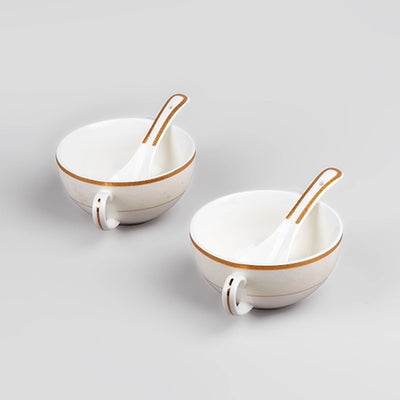 Elegant Porcelain White Bowl with Spoon (Set of 2)