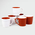 Red and White Fish Scale Tea Cup (Set of 6)