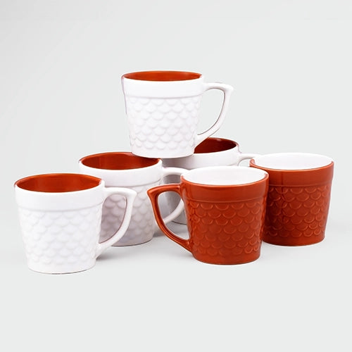 Red and White Fish Scale Tea Cup (Set of 6)