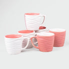 White and Pink Textured Tea Cup (Set of 6)