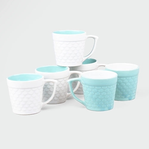 Fish Scale Textured Ceramic Tea Cup (Set of 6)
