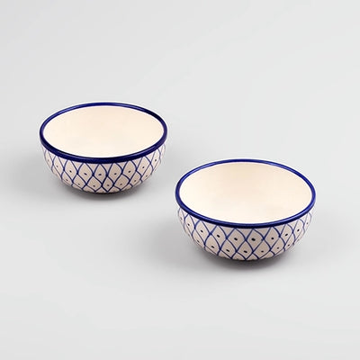 Blue Abstract Printed Ceramic Glossy Bowls (Set of 2)