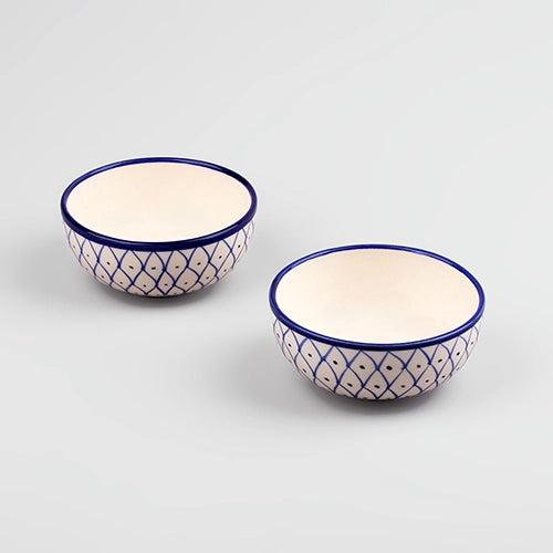 Blue Abstract Printed Ceramic Glossy Bowls (Set of 2)