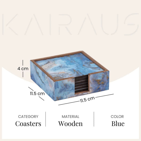 Elegant Blue Wooden Table Coasters (Set of 6)