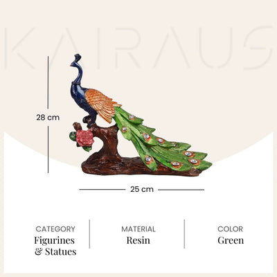 Peacock on Tree Trunk Statue