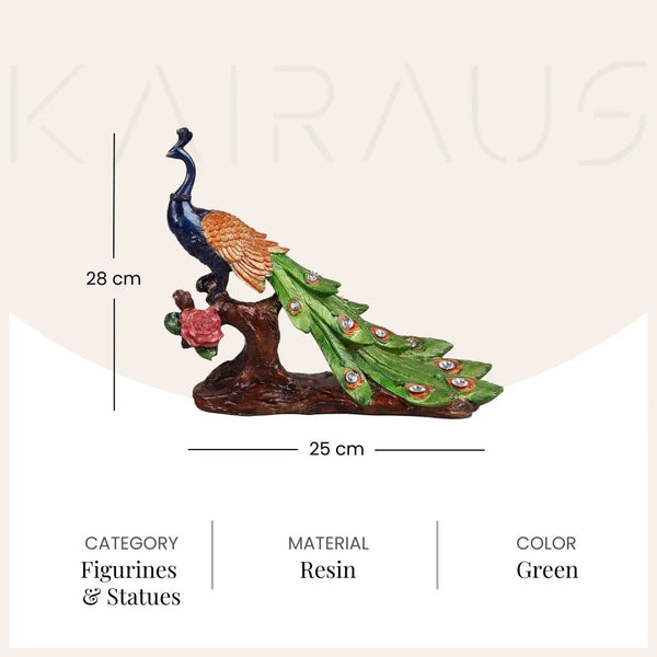 Peacock on Tree Trunk Statue