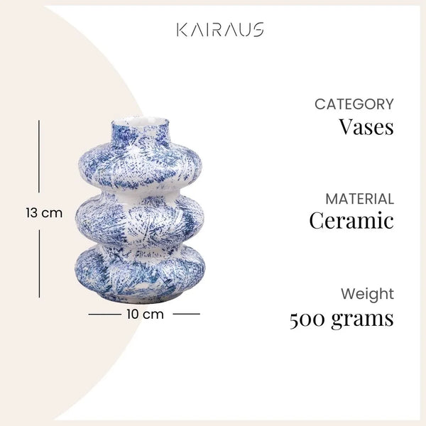 Slate Blue Tri-Ring Ceramic Vase