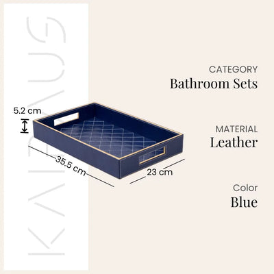 Blue Leather Bathroom Accessory Set