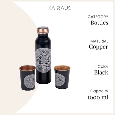 Mandala Printed Copper Bottle With Glass Set