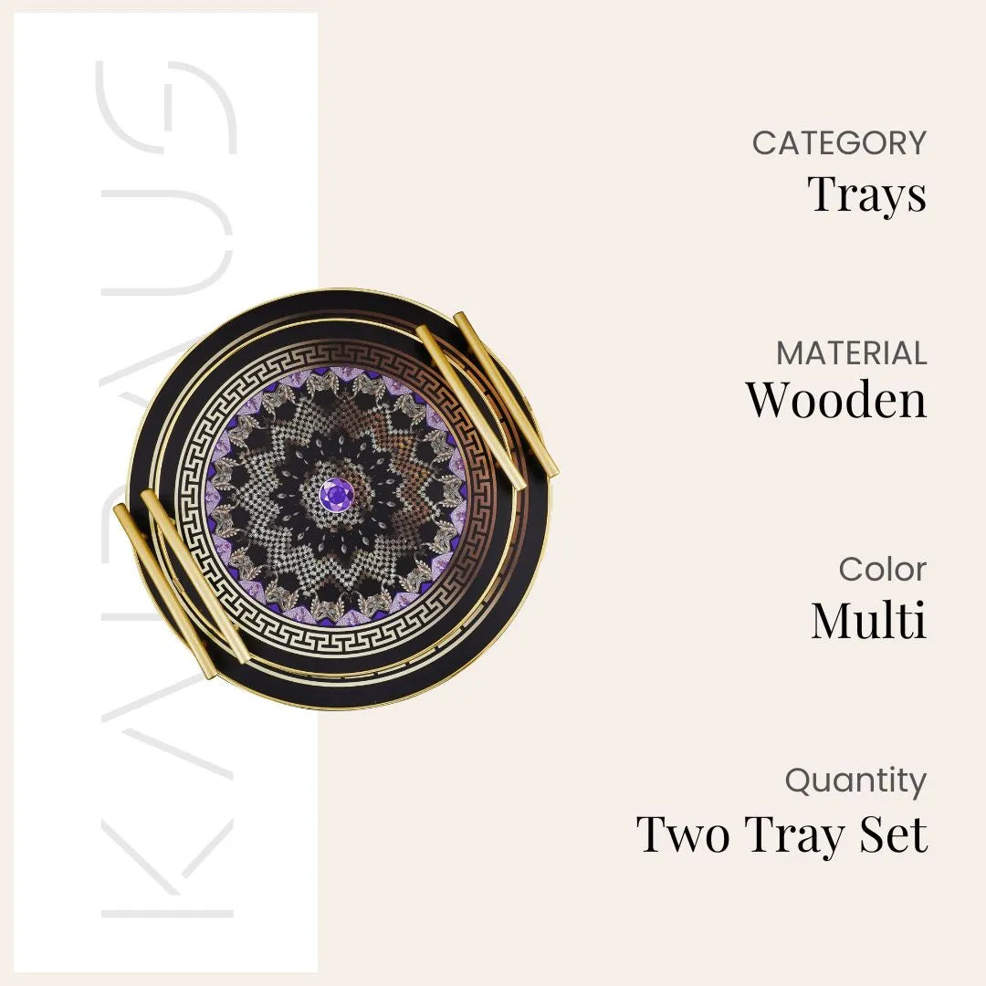 European Luxury Mandala Print Round Tray (Set of 2)