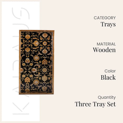 Persian Floral Black & Gold Serving Tray (Set of 3)