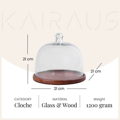 Glass Cloche with Wooden Base