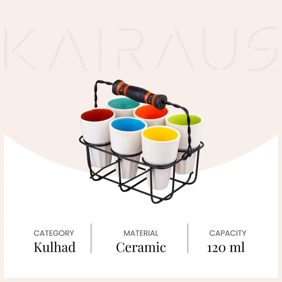 Versatile Ceramic Tea Kulhad Set with Stand