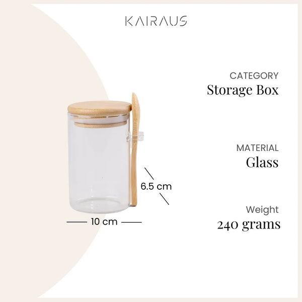 Classy Glass Cup with Wooden Lid and Spoon Set of 2 (300ml)