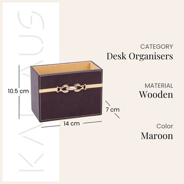 Premium Maroon Leather Desk Organiser Set