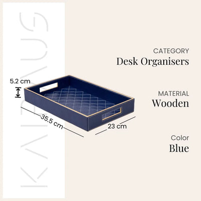 Blue Leather Desk Organiser Set