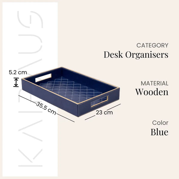 Blue Leather Desk Organiser Set