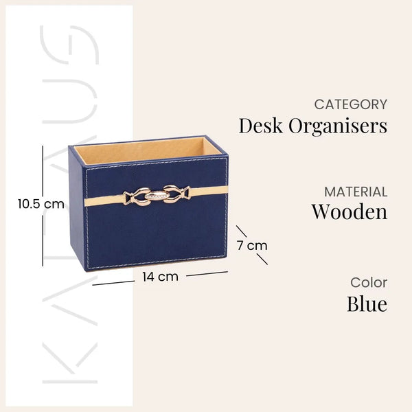 Blue Leather Desk Organiser Set