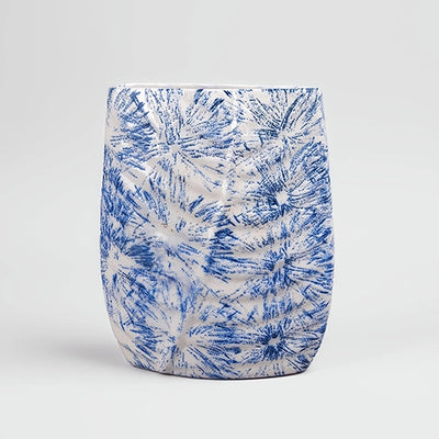 Blue Textured Leaf Imprint Vase