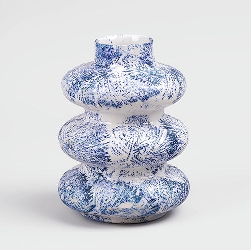 Slate Blue Tri-Ring Ceramic Vase