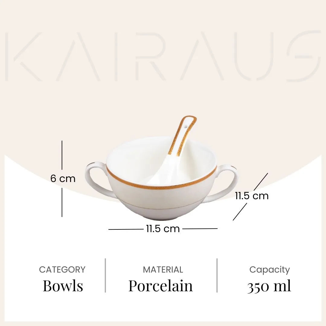 Elegant Porcelain White Bowl with Spoon (Set of 4)