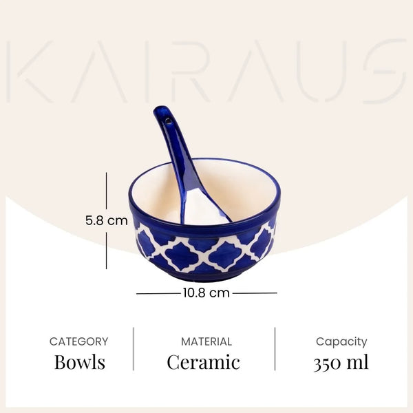 Blue Porcelain Soup Bowl Set with Spoon (Set of 4)
