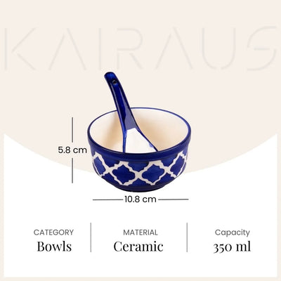 Blue Porcelain Soup Bowl Set with Spoon (Set of 2)
