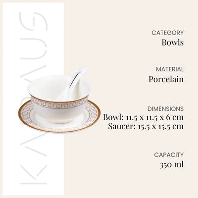 Opulent White Bowl and Saucer (Set of 2)