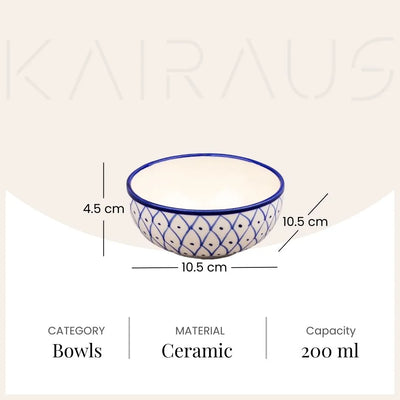 Blue Abstract Printed Ceramic Glossy Bowls (Set of 2)