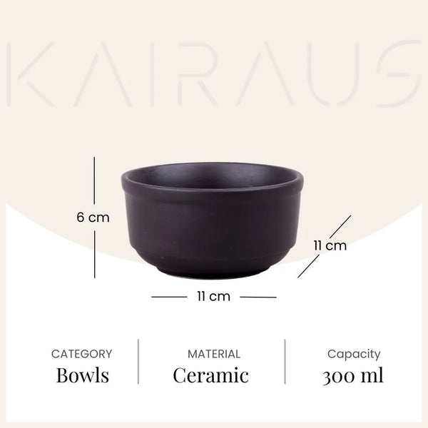 Volcano Black Terracotta Ceramic Bowls (Set of 4)