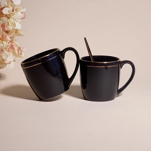 Black and Gold Line Ceramic Tea Cups Set of 2