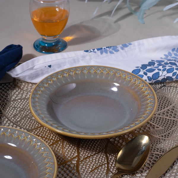 Chic Embossed Ceramic Pasta Plates Set of 2 (7.5 inch)