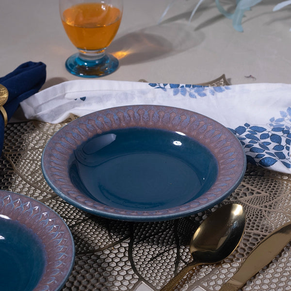 Vintage Blue Ceramic Snack Plate Set of 4 (7.5 inch)