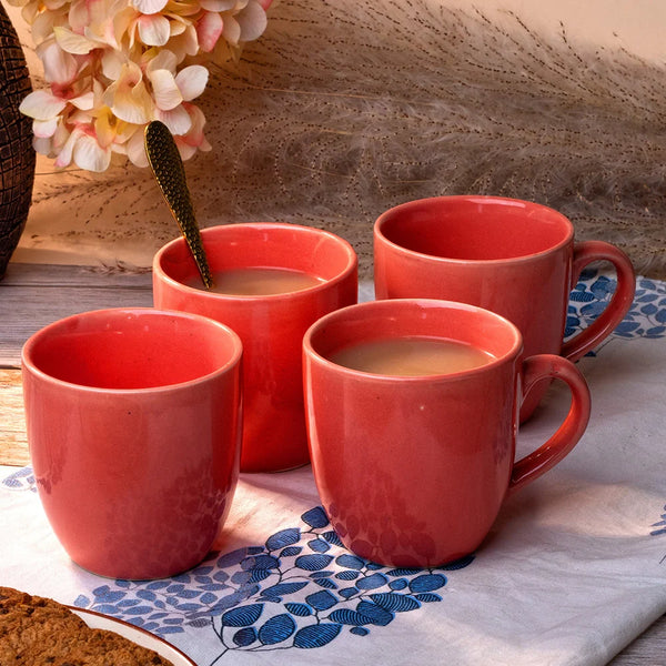 Peach Blossom Ceramic Tea Cup Set of 4