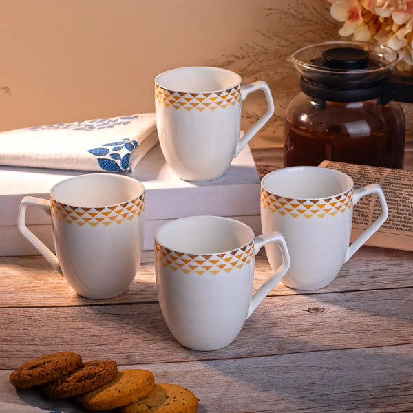 White and Gold Printed Tea Cup Set of 4