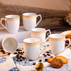White and Gold Printed Tea Cup Set of 6