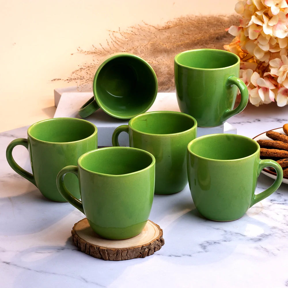 Pear Green Glossy Ceramic Cup Set of 6