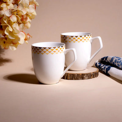 White and Gold Printed Tea Cup Set of 2