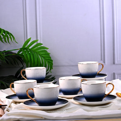Luxury Blue Porcelain Tea Cup Set of 6