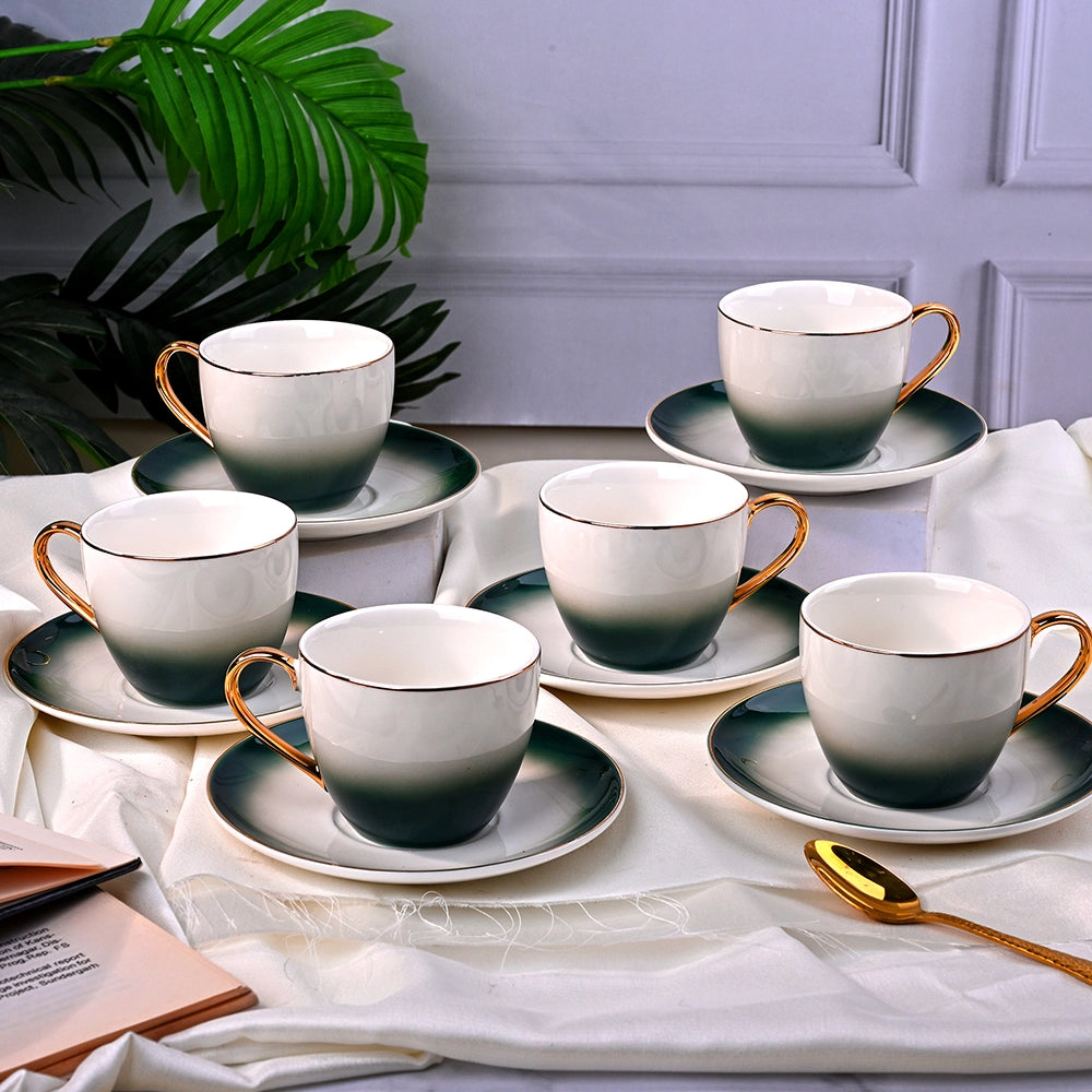 Opulent Gold Trim Cup and Saucer Set of 6 - Luxury Wedding Gift